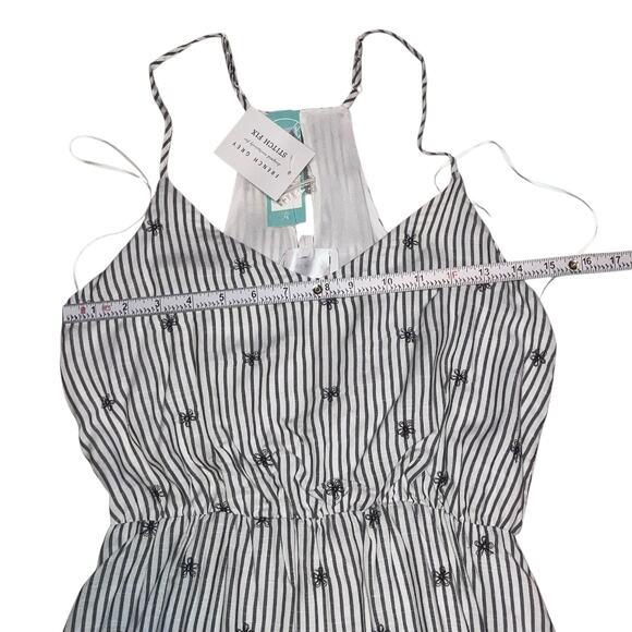 French Grey NWT Gray and Cream Striped Embroidered Halter Mini Dress-size Small - Picture 11 of 13